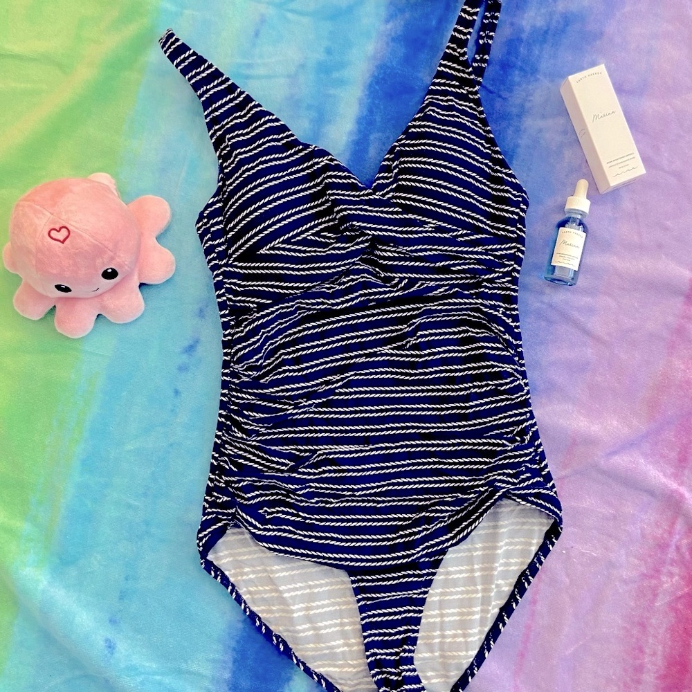 Navy Blue & White Nip Tuck Louise Cross Front Tummy Control One Piece Swimsuit